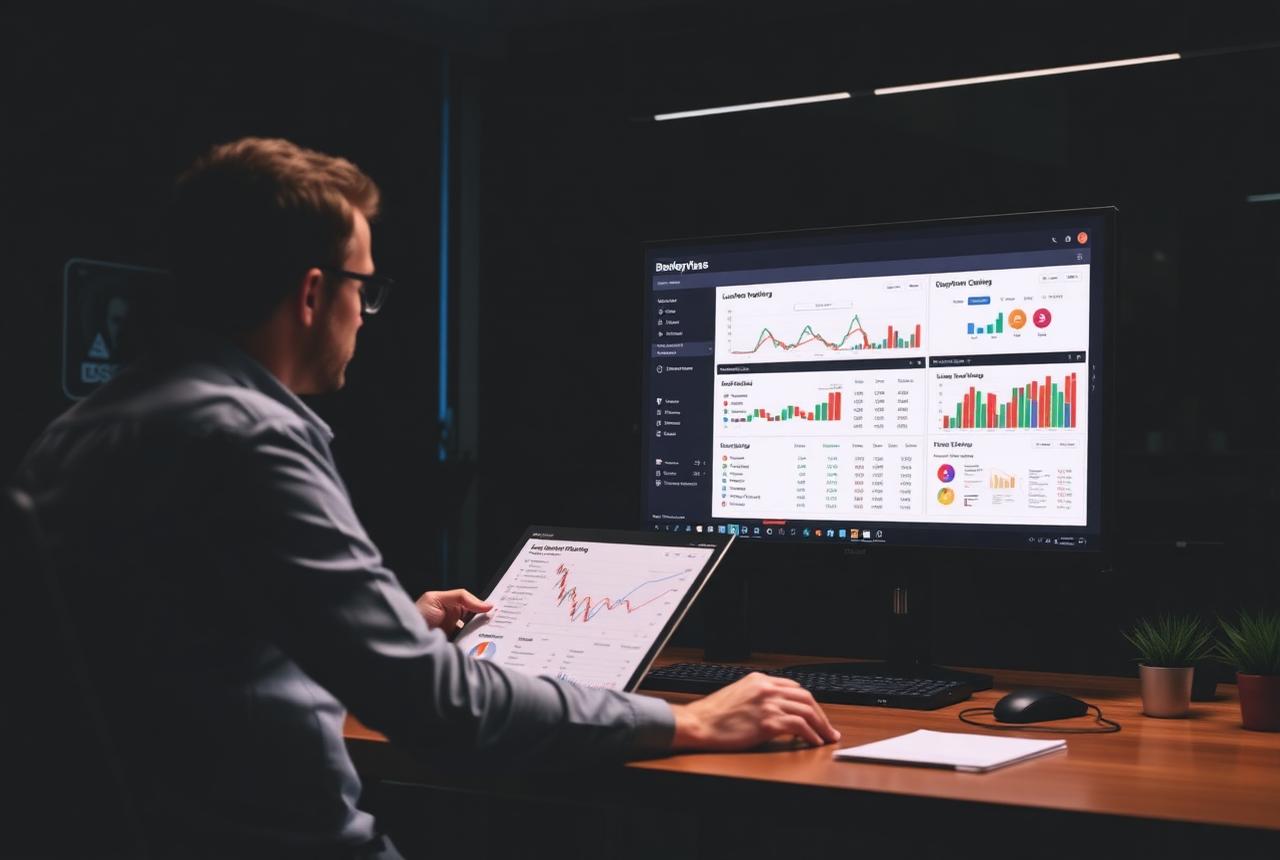 Marketing strategist reviewing lead generation performance dashboards